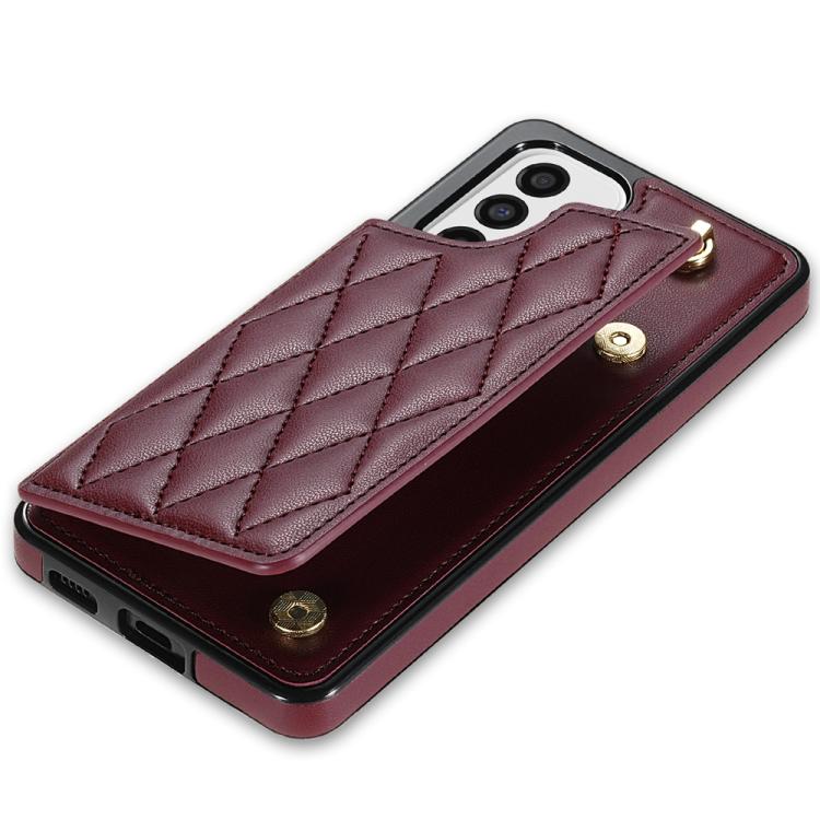 For Samsung Galaxy A52 4G / 5G / A52s 5G Rhombic Dual Buckle Card Slots Phone Case with Lanyard