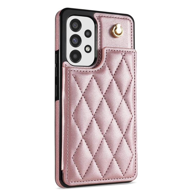 For Samsung Galaxy A52 4G / 5G / A52s 5G Rhombic Dual Buckle Card Slots Phone Case with Lanyard