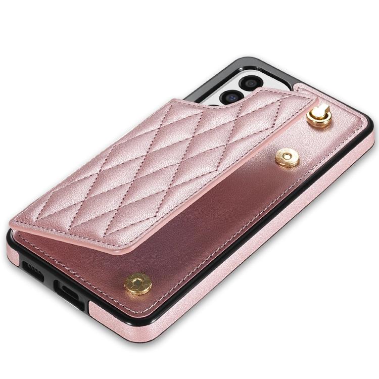 For Samsung Galaxy A52 4G / 5G / A52s 5G Rhombic Dual Buckle Card Slots Phone Case with Lanyard