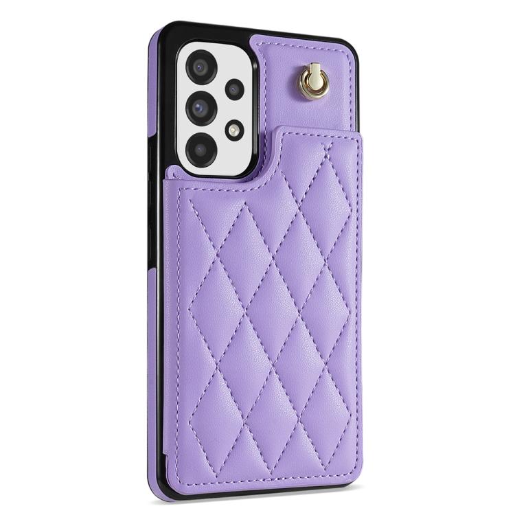 For Samsung Galaxy A52 4G / 5G / A52s 5G Rhombic Dual Buckle Card Slots Phone Case with Lanyard