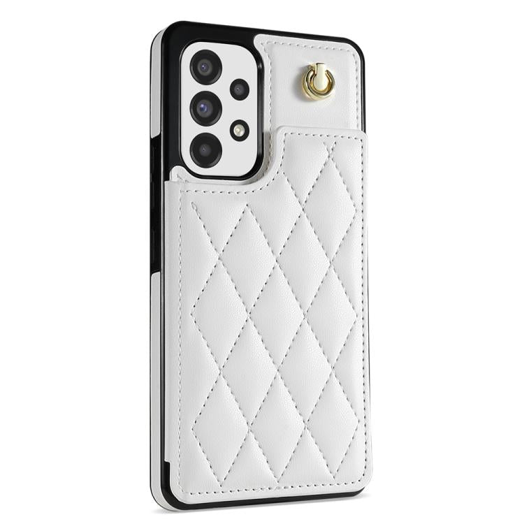 For Samsung Galaxy A53 5G Rhombic Dual Buckle Card Slots Phone Case with Lanyard