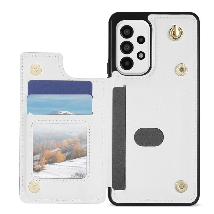 For Samsung Galaxy A53 5G Rhombic Dual Buckle Card Slots Phone Case with Lanyard