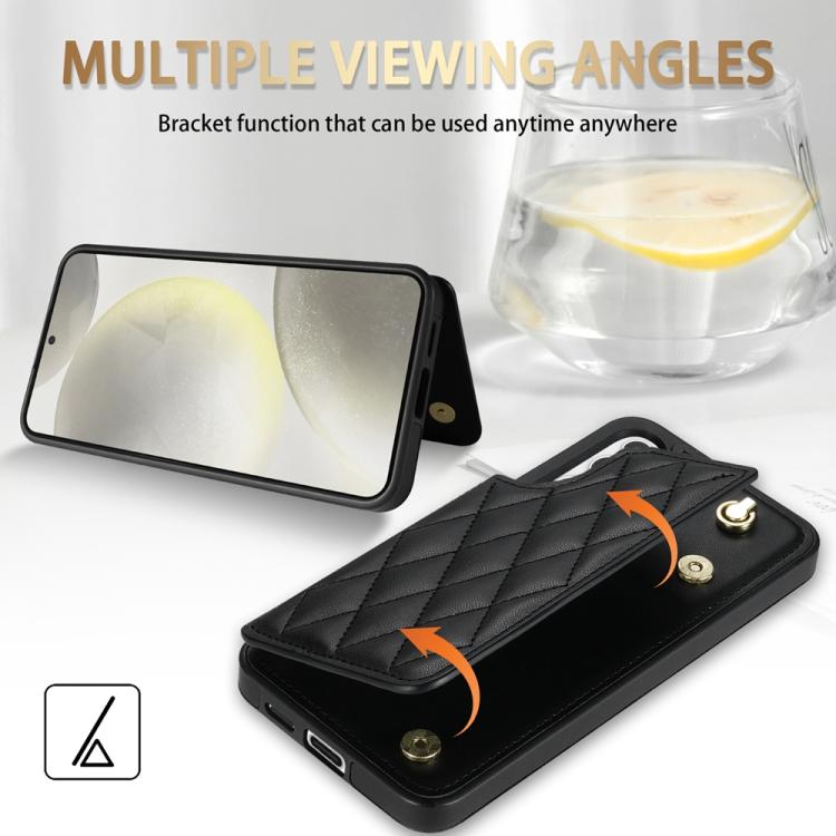 For Samsung Galaxy A54 5G Rhombic Dual Buckle Card Slots Phone Case with Lanyard