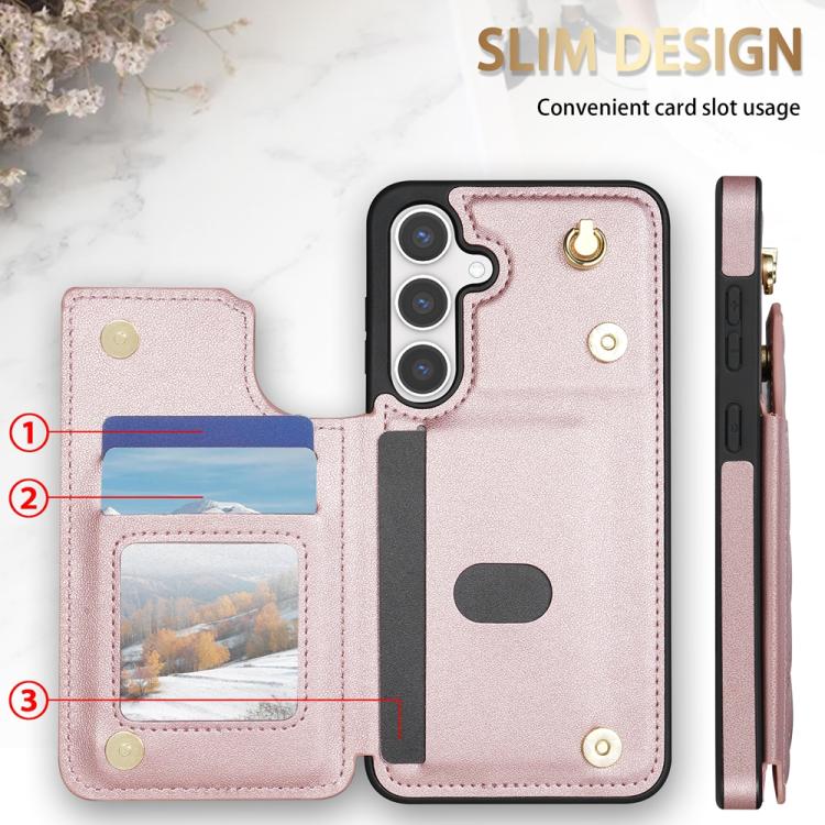 For Samsung Galaxy A54 5G Rhombic Dual Buckle Card Slots Phone Case with Lanyard