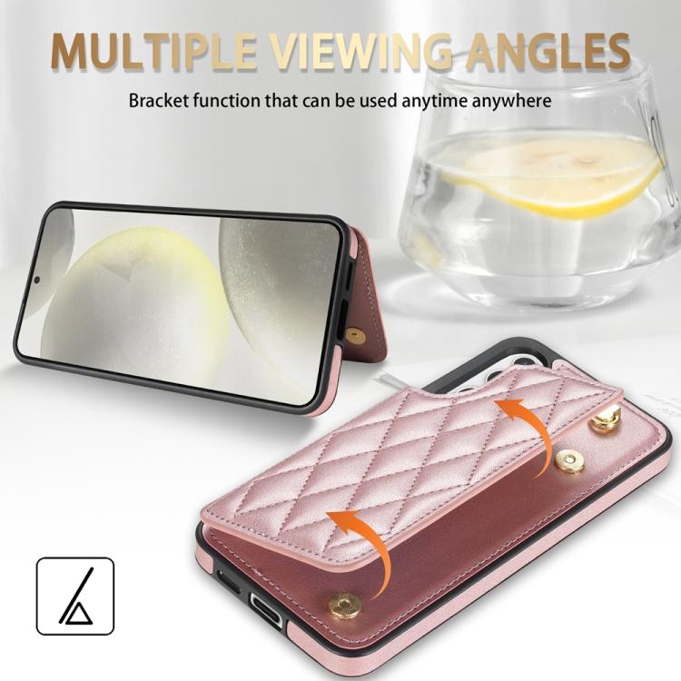 For Samsung Galaxy A54 5G Rhombic Dual Buckle Card Slots Phone Case with Lanyard