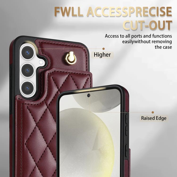 For Samsung Galaxy A15 Rhombic Dual Buckle Card Slots Phone Case with Lanyard