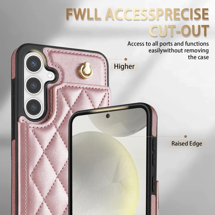 For Samsung Galaxy A15 Rhombic Dual Buckle Card Slots Phone Case with Lanyard