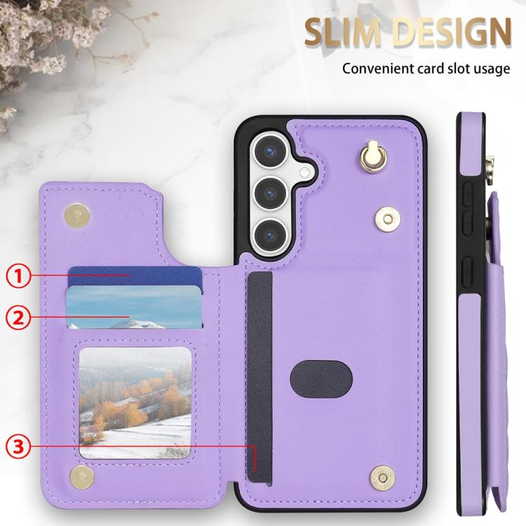 For Samsung Galaxy A15 Rhombic Dual Buckle Card Slots Phone Case with Lanyard