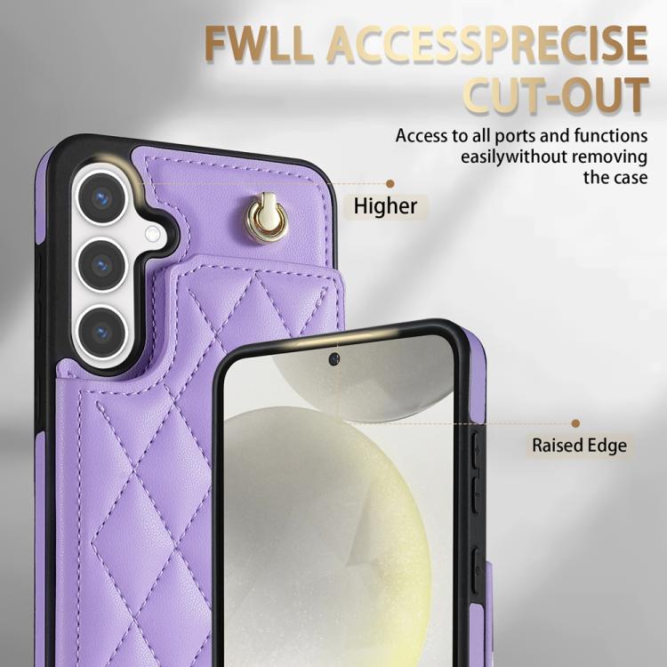 For Samsung Galaxy A15 Rhombic Dual Buckle Card Slots Phone Case with Lanyard