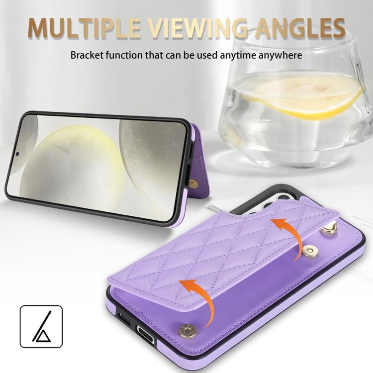 For Samsung Galaxy A55 5G Rhombic Dual Buckle Card Slots Phone Case with Lanyard
