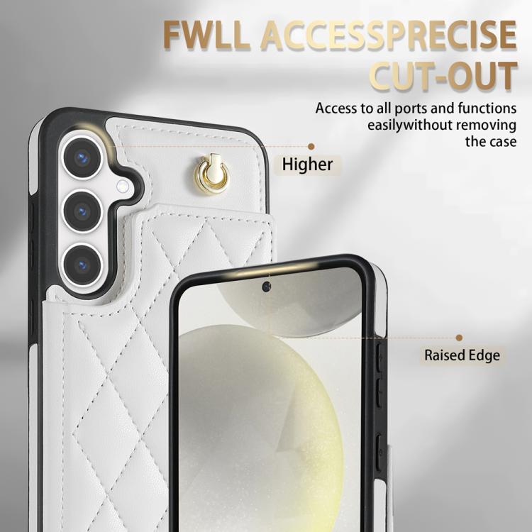 For Samsung Galaxy S25 5G Rhombic Dual Buckle Card Slots Phone Case with Lanyard