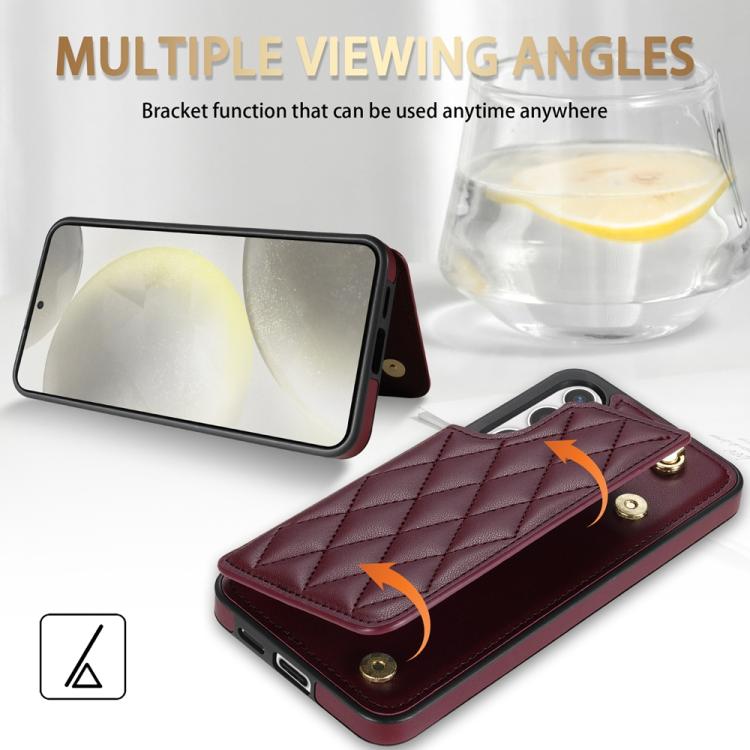 For Samsung Galaxy S24+ 5G Rhombic Dual Buckle Card Slots Phone Case with Lanyard