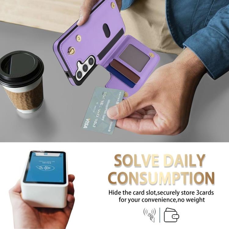 For Samsung Galaxy S24+ 5G Rhombic Dual Buckle Card Slots Phone Case with Lanyard