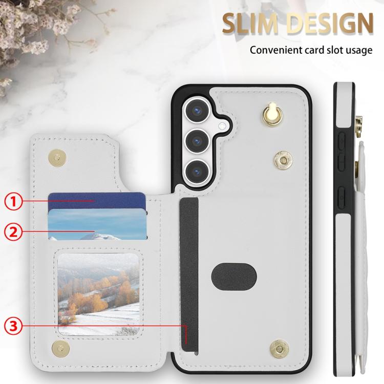 For Samsung Galaxy S24 5G Rhombic Dual Buckle Card Slots Phone Case with Lanyard