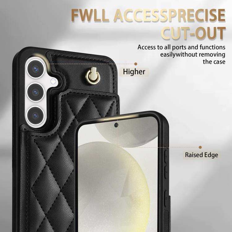 For Samsung Galaxy S24 FE 5G Rhombic Dual Buckle Card Slots Phone Case with Lanyard