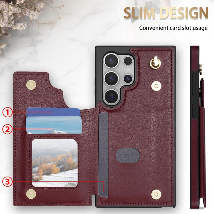 For Samsung Galaxy S23 Ultra 5G Rhombic Dual Buckle Card Slots Phone Case with Lanyard