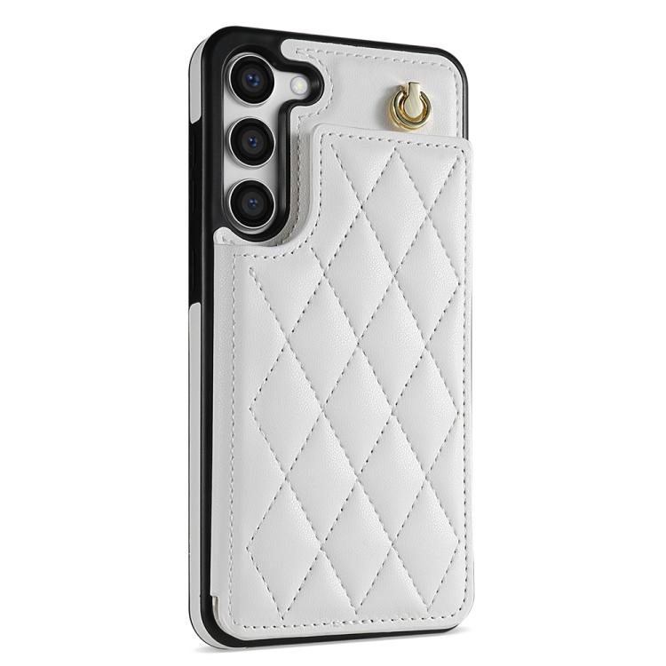 For Samsung Galaxy S23+ 5G Rhombic Dual Buckle Card Slots Phone Case with Lanyard