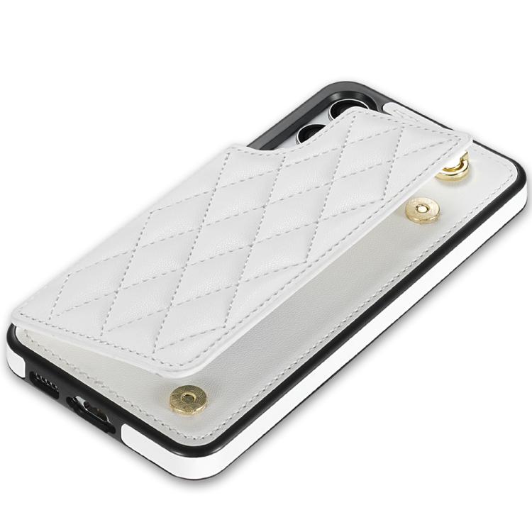 For Samsung Galaxy S23+ 5G Rhombic Dual Buckle Card Slots Phone Case with Lanyard