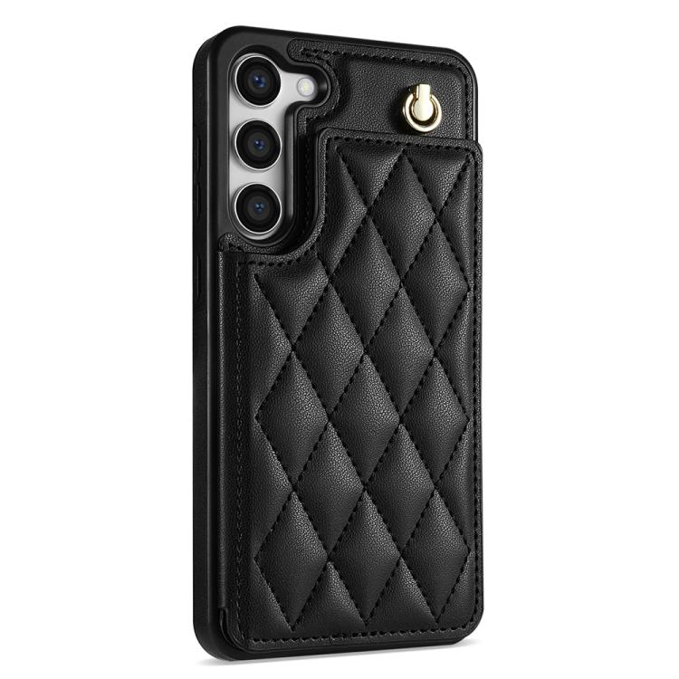 For Samsung Galaxy S23+ 5G Rhombic Dual Buckle Card Slots Phone Case with Lanyard