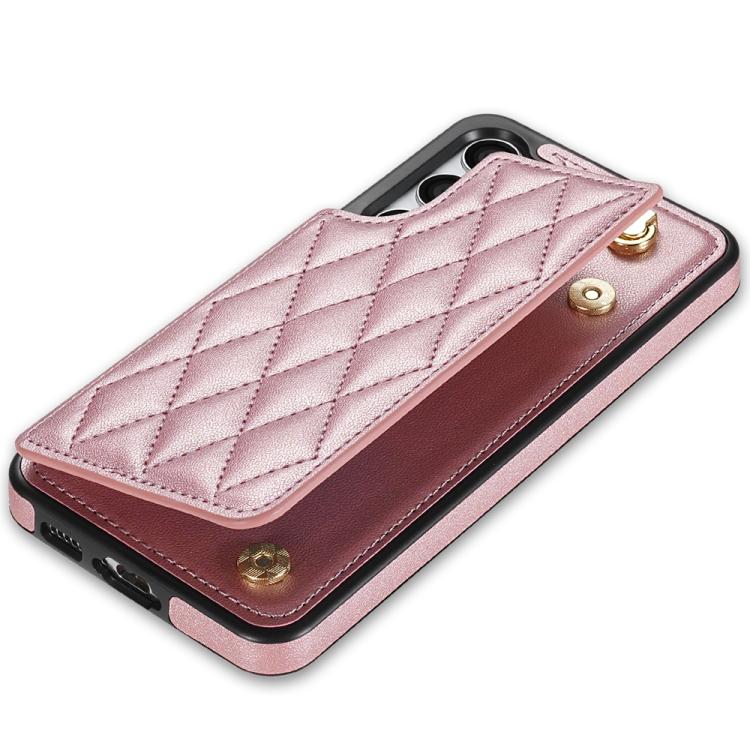 For Samsung Galaxy S23+ 5G Rhombic Dual Buckle Card Slots Phone Case with Lanyard