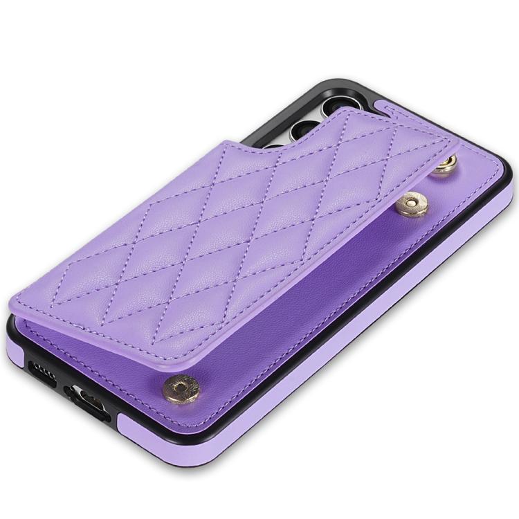 For Samsung Galaxy S23+ 5G Rhombic Dual Buckle Card Slots Phone Case with Lanyard