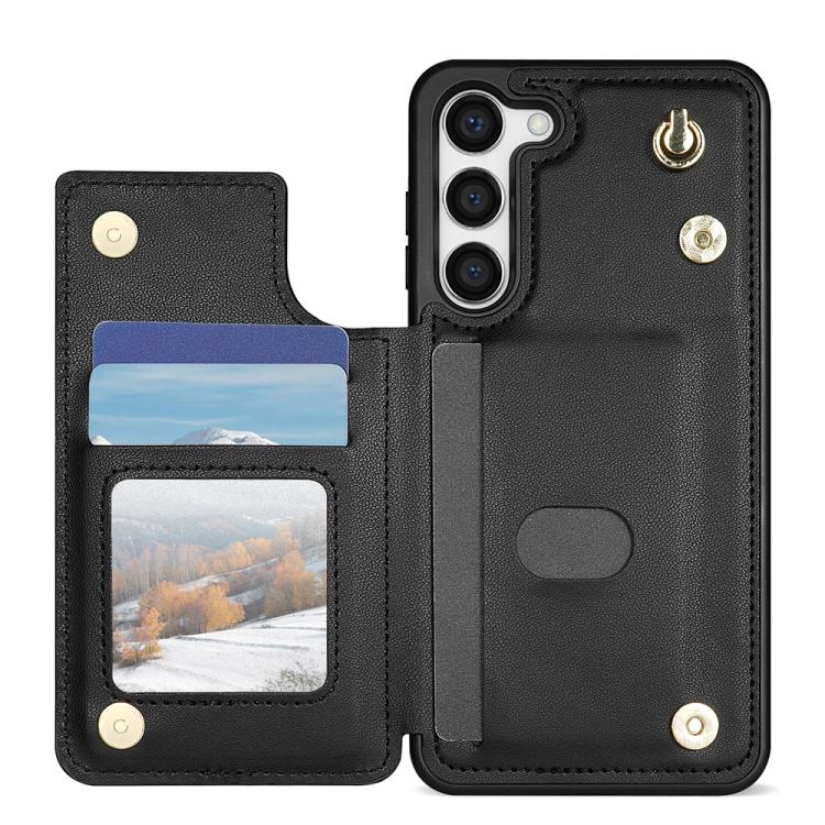 For Samsung Galaxy S23 5G Rhombic Dual Buckle Card Slots Phone Case with Lanyard