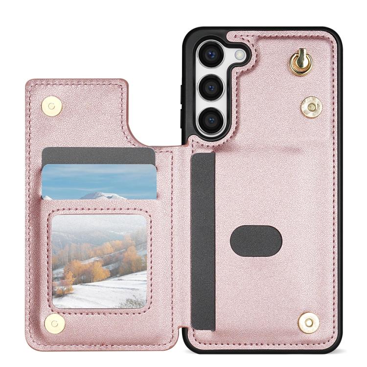 For Samsung Galaxy S23 5G Rhombic Dual Buckle Card Slots Phone Case with Lanyard