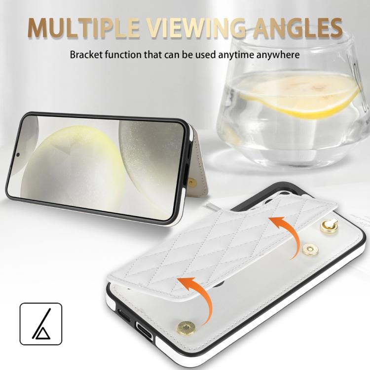 For Samsung Galaxy S23 FE 5G Rhombic Dual Buckle Card Slots Phone Case with Lanyard