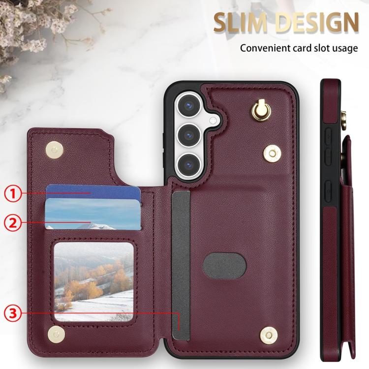 For Samsung Galaxy S23 FE 5G Rhombic Dual Buckle Card Slots Phone Case with Lanyard