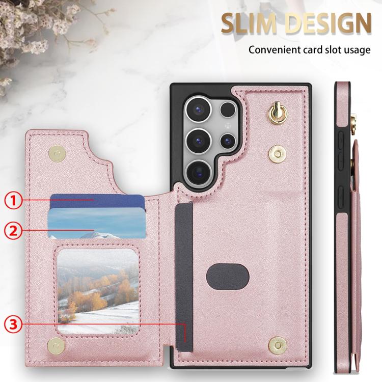 For Samsung Galaxy S22 Ultra 5G Rhombic Dual Buckle Card Slots Phone Case with Lanyard