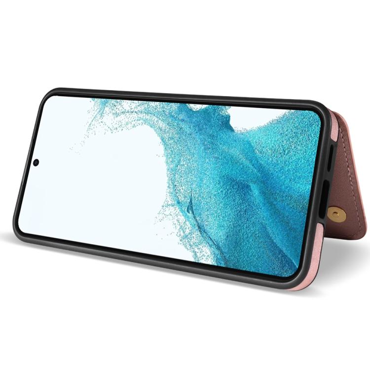 For Samsung Galaxy S22 5G Rhombic Dual Buckle Card Slots Phone Case with Lanyard