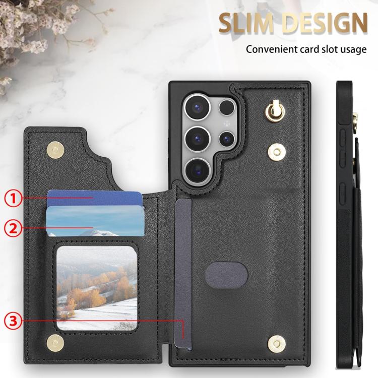 For Samsung Galaxy S21 Ultra 5G Rhombic Dual Buckle Card Slots Phone Case with Lanyard