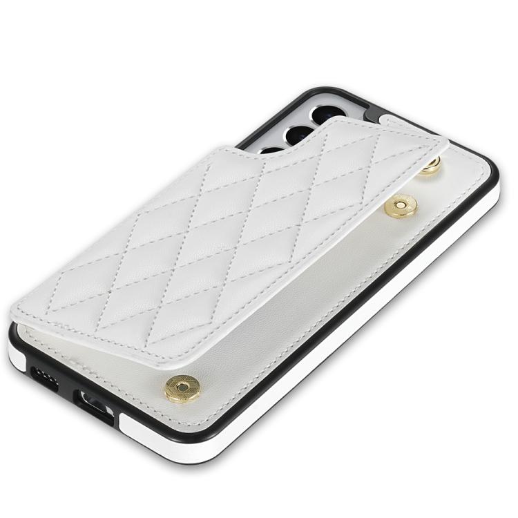 For Samsung Galaxy S21+ 5G Rhombic Dual Buckle Card Slots Phone Case with Lanyard