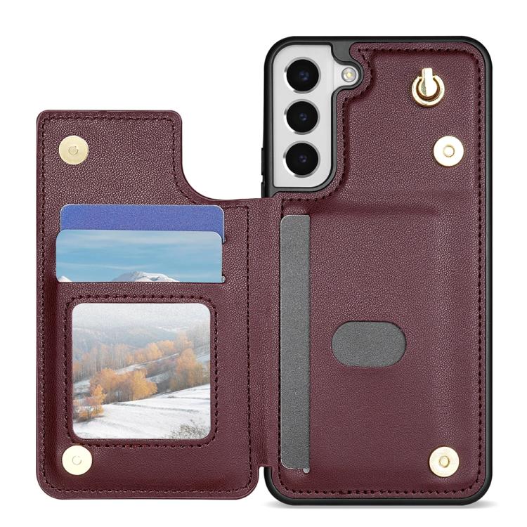 For Samsung Galaxy S21+ 5G Rhombic Dual Buckle Card Slots Phone Case with Lanyard