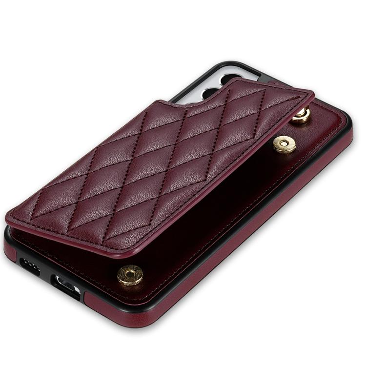 For Samsung Galaxy S21+ 5G Rhombic Dual Buckle Card Slots Phone Case with Lanyard