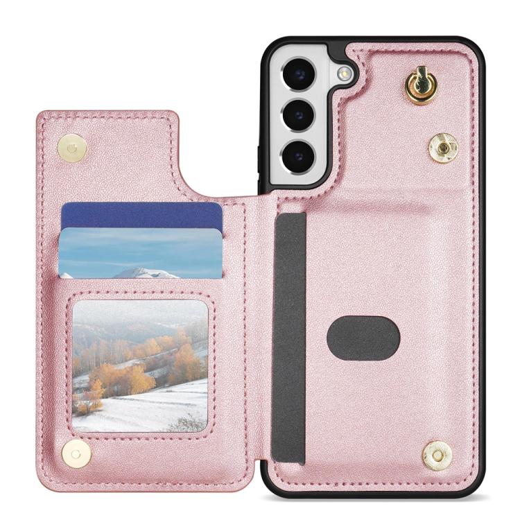 For Samsung Galaxy S21+ 5G Rhombic Dual Buckle Card Slots Phone Case with Lanyard