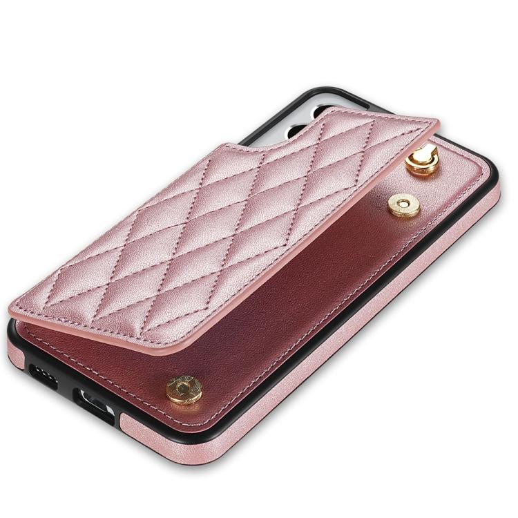 For Samsung Galaxy S21+ 5G Rhombic Dual Buckle Card Slots Phone Case with Lanyard