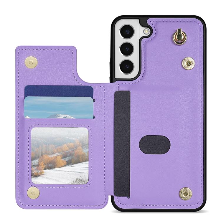 For Samsung Galaxy S21+ 5G Rhombic Dual Buckle Card Slots Phone Case with Lanyard