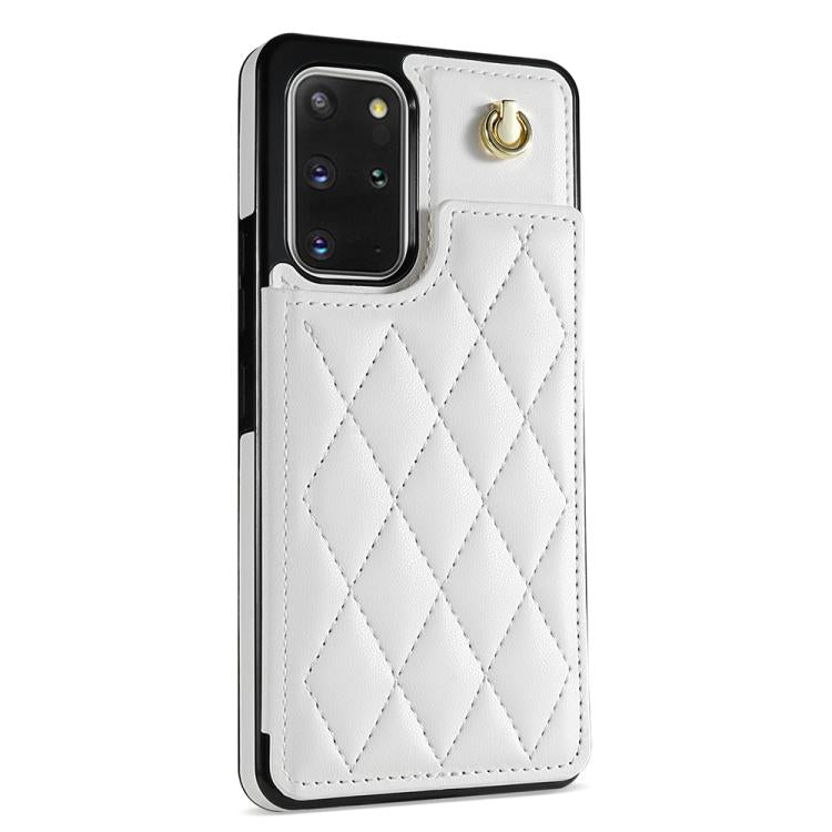 For Samsung Galaxy S20 FE 5G Rhombic Dual Buckle Card Slots Phone Case with Lanyard