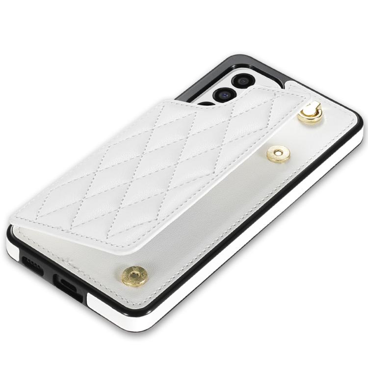 For Samsung Galaxy S20 FE 5G Rhombic Dual Buckle Card Slots Phone Case with Lanyard