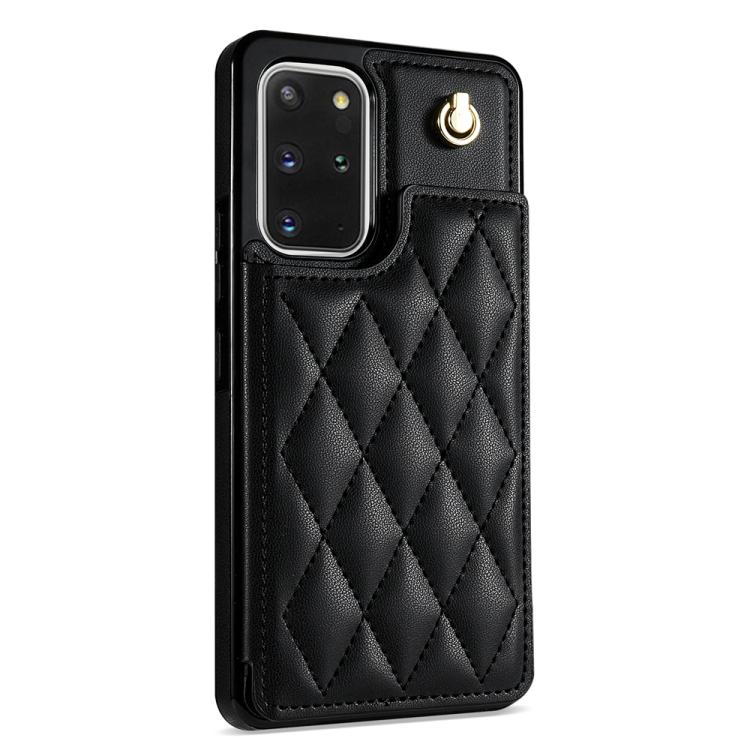 For Samsung Galaxy S20 FE 5G Rhombic Dual Buckle Card Slots Phone Case with Lanyard