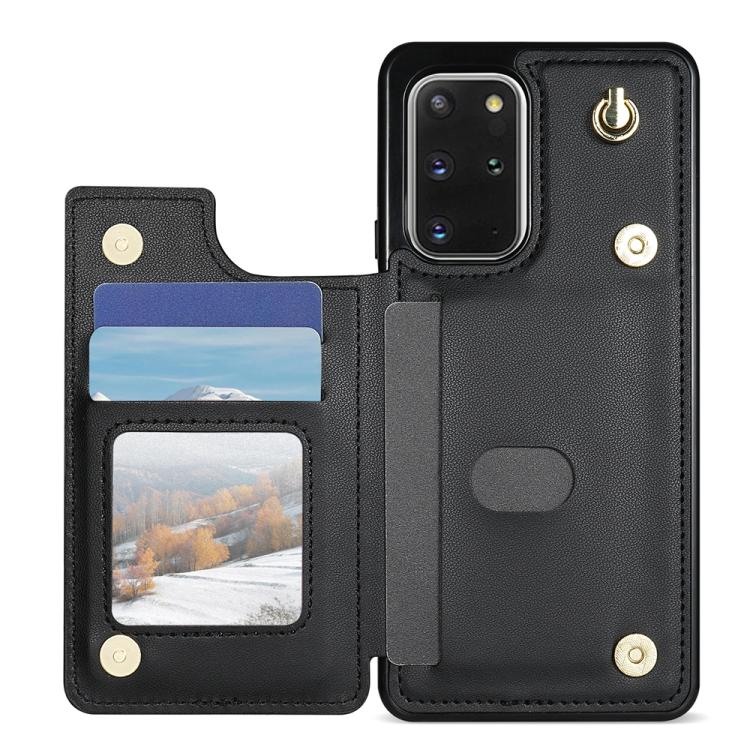 For Samsung Galaxy S20 FE 5G Rhombic Dual Buckle Card Slots Phone Case with Lanyard