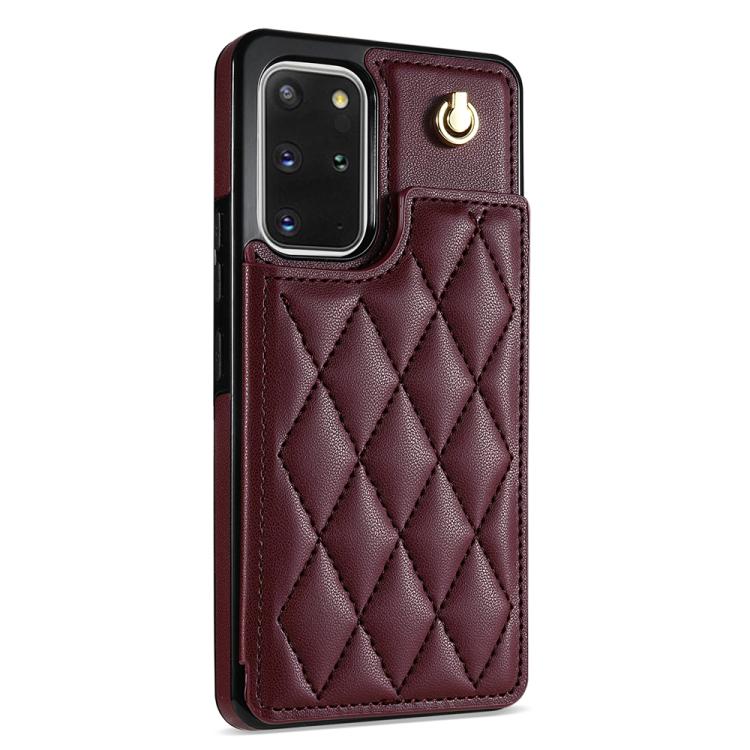For Samsung Galaxy S20 FE 5G Rhombic Dual Buckle Card Slots Phone Case with Lanyard