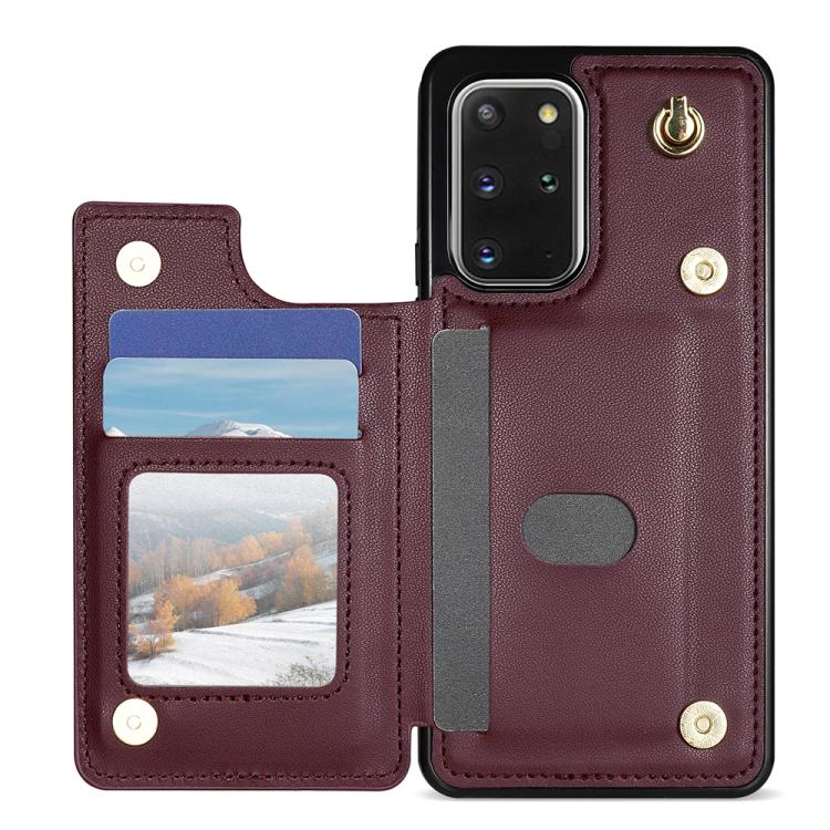 For Samsung Galaxy S20 FE 5G Rhombic Dual Buckle Card Slots Phone Case with Lanyard
