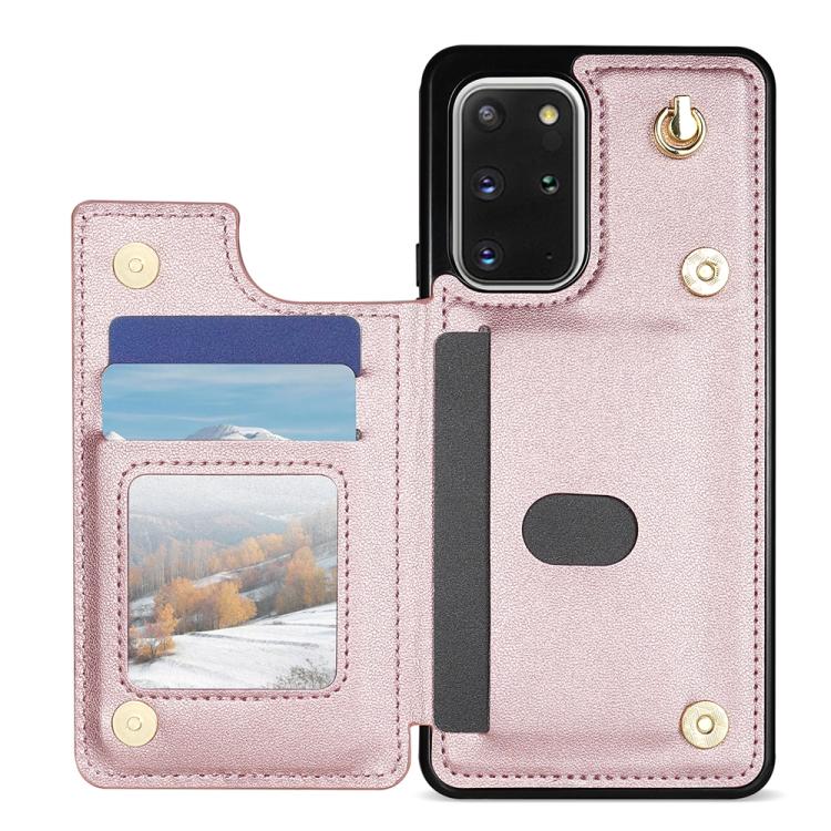 For Samsung Galaxy S20 FE 5G Rhombic Dual Buckle Card Slots Phone Case with Lanyard