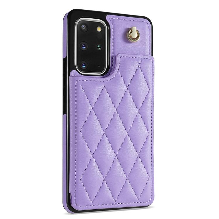For Samsung Galaxy S20 FE 5G Rhombic Dual Buckle Card Slots Phone Case with Lanyard