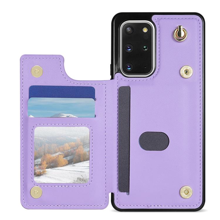 For Samsung Galaxy S20 FE 5G Rhombic Dual Buckle Card Slots Phone Case with Lanyard