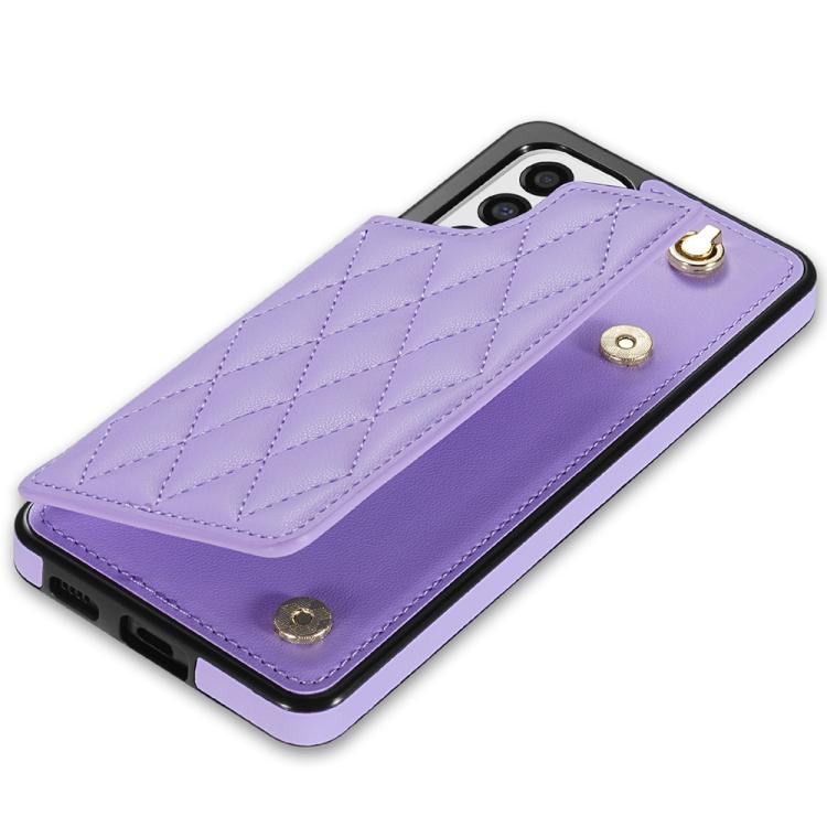 For Samsung Galaxy S20 FE 5G Rhombic Dual Buckle Card Slots Phone Case with Lanyard