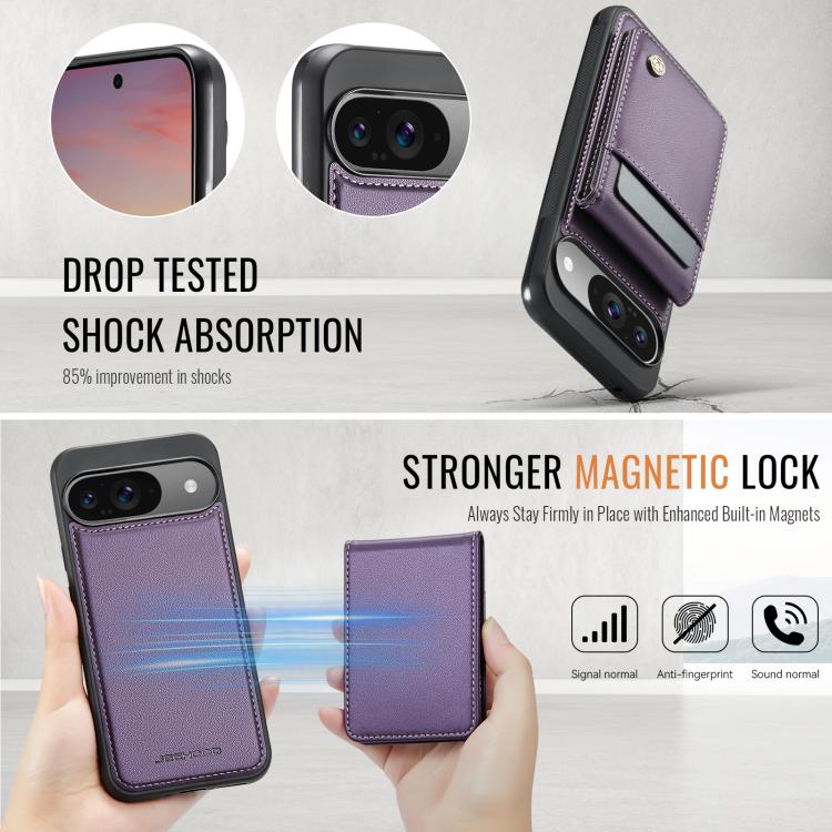 For Google Pixel 9 / 9 Pro JEEHOOD J06 British Style RFID MagSafe Card Bag PU Phone Case