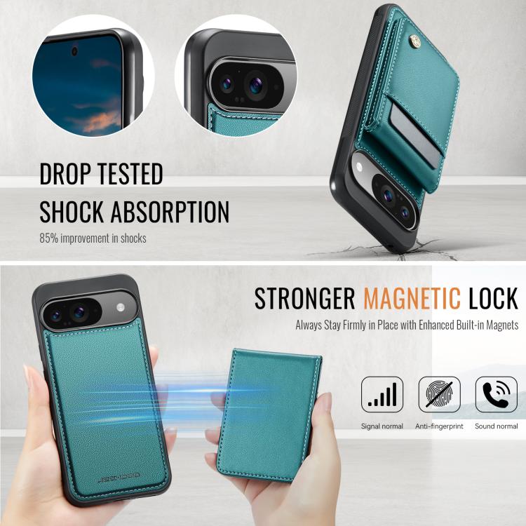 For Google Pixel 9 / 9 Pro JEEHOOD J06 British Style RFID MagSafe Card Bag PU Phone Case